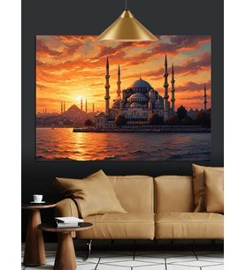 İstanbul Camii Şehir Silüeti Dekoratif Kanvas - Mdf Ahşap Tablo