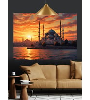 İstanbul Camii Şehir Silüeti Dekoratif Kanvas - Mdf Ahşap Tablo