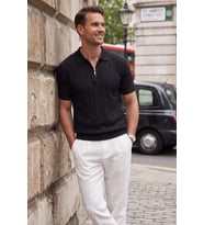 DeepSEA Erkek Fermuarlı Beyaz Polo Yaka Triko Tişört Regular Fit Rahat Kesim 2604360