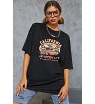 Unisex California Baskılı T-shirt (Siyah)