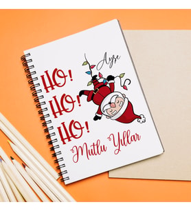 Mutlu Yıllar & Merry Christmas & Yılbaşı & Noel Baba Tasarımlı Defter Kişiye Özel