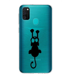 Samsung Galaxy M21 Kapak Mandala Kedi Tasarımlı Şeffaf Silikon Kılıf