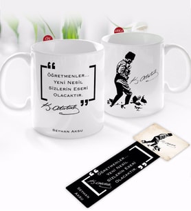 BK Gift Kişiye Özel İsimli Atatürk Temalı Kupa Bardak ve Ahşap Kitap Ayracı-16