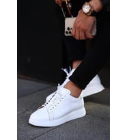 Shoetyle - Beyaz Hakiki Deri Bağcıklı Erkek Sneaker 101-7039