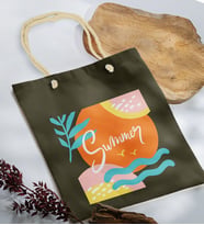BK Gift Yaz Temalı Haki Halat Saplı Kumaş Plaj Çantası -15, Baskılı Omuz Çantası, Alışveriş Çantası, Arkadaşa Hediye, Sevgiliye Hediye