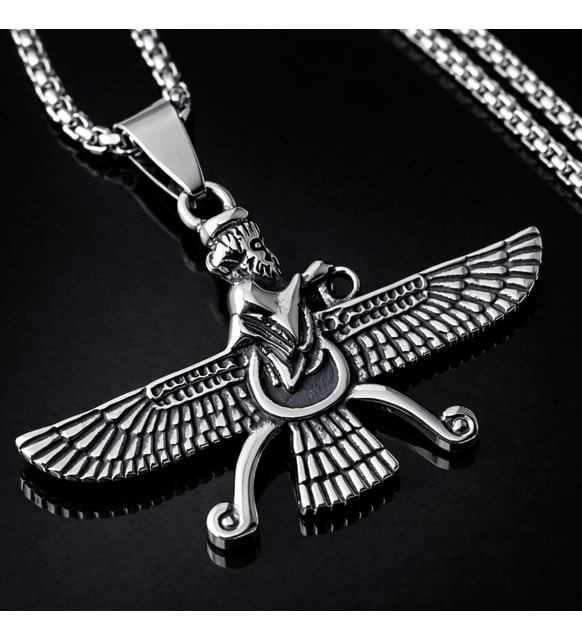 Antik Pers Sembolü Ahura Mazda Faravahar Erkek Çelik Kolye