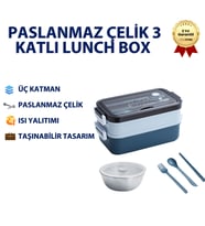 Mavi Paslanmaz Çelik 3 Katlı Yemek Taşıma Kabı Isı Yalıtımlı Lunch Box