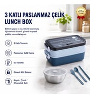 Mavi Paslanmaz Çelik 3 Katlı Yemek Taşıma Kabı Isı Yalıtımlı Lunch Box