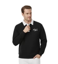 DeepSEA Erkek Siyah Relax Fit İçi Polarlı Polo Yaka Sweatshirt – Pamuklu Kalın Sweatshirt 2600762