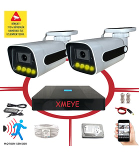Bises 2 Kameralı Hareket Algılayan 5 MP Lens 4 Warm Led Gece Renkli Gösteren Güvenlik Kamerası Seti BS 784W