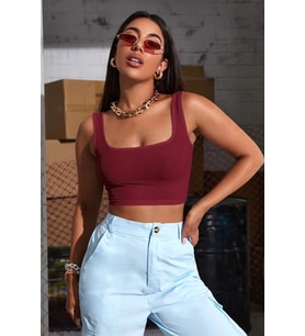 Kadın Bordo Kalın Askılı Crop Top Büstiyer