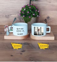 Amcaya Hediye Kupa Bardak Ahşap Altlıklı Kısa Fotoğraflı Amcaya Doğum Günü Hediyesi