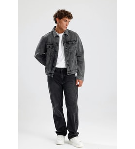Özel Üretim %100 Pamuk Gri Denim Rahat Konforlu Tom32 Erkek Klasik Trucker Jean Ceket
