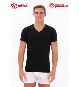 Yıldız 61 Erkek Büyük Beden %100 Pamuklu Ribana Esneyen Rahat Kumaş V Yaka Erkek Atlet/Fanila/Tshirt
