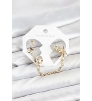 Pirinç Gold Renk Kelebekli Model Zincir Bağlantılı Ear Cuff Küpe Seti - TJ-BKP11543