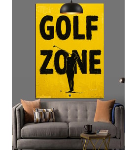 Golf Sahası Sarı Siyah Dekoratif Kanvas - Mdf Ahşap Tablo