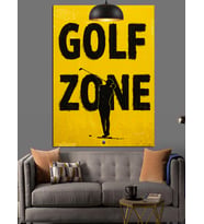 Golf Sahası Sarı Siyah Dekoratif Kanvas - Mdf Ahşap Tablo