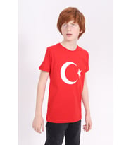 Toontoy Unisex Çocuk Ay Yıldız Baskılı Tişört (Kırmızı)