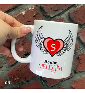 Size Özel Benim Meleğim Kanatlı Kalp S Harfli Seramik Baskılı Kupa Bardaklar