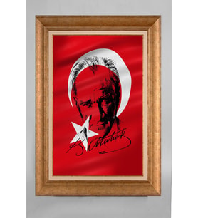 Altın Varaklı Çerçeveli Paspartulu Atatürk Tablo a458 (Gold)
