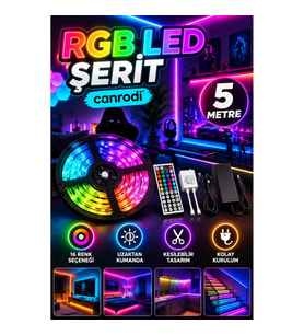 5 Metre 5050 RGB LED Şerit – Kumandalı Renk Değiştiren Dekoratif Aydınlatma