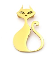 Kedi Zarif Sevimli Paslanmaz Sarı Çelik Broş Rozet Yaka Süsü RZ289