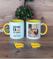 Kız Kardeş Kupa Bardak Sarı Fotoğraflı Kız Kardeşe Doğum Günü Hediyesi