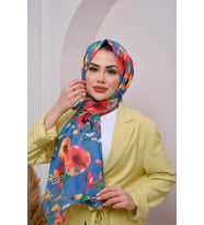 Siyane Flower Desen Şal Serisi 75 x 190 Cm (Mavi)