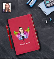 Kişiye Özel Melek Anne Karikatürlü Kırmızı Defter Kalem Hediye Seti Model-5
