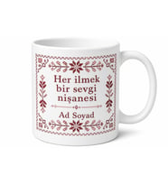 Kanaviçe Çarpı İşareti Desenli Nostaljik El İşi Kupası Hediye Kupa Bardak