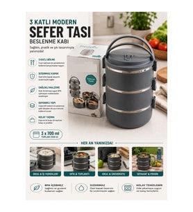 3 Katlı Çelik Beslenme Kabı