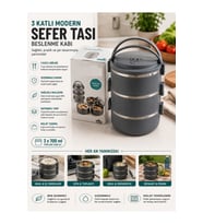 3 Katlı Çelik Beslenme Kabı