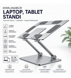 Schitec Metal Ayarlanabilir Laptop,Tablet,Macbook,Matebook Yükseltici Katlanabilir Stand Tutucu Gri