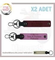 Motorcuya İsim Plaka ve 0 Rh (+) Kan Grubu Yazılı Anlamlı Hediye, Deri x2 Anahtarlık, Pembe-Bordo-SK (Çok Renkli)