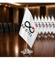 Logonuza Özel Tekli Masaüstü Bayrak Seti Firma Logolu Bayrak 33 cm