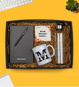 Kişiye Özel Defter, Kalem,Kupa Ve Cam Matara Set Sevgililer Günü Hediyesi Kurumsal Hediye