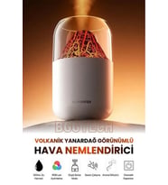 Hava Nemlendirici Buhar Makinesi Volkanik Tasarım LED Işıklı Sessiz Dekoratif HEDİYELİK Aroma Difüzör (Beyaz)
