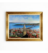 Tablore Panoramik Galata Kulesi Ve İstanbul Manzaralı Yağlı Boya Dokulu Kanvas Tablo