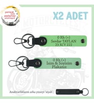 Motosiklet Aşıklarına Özel, İsim Plaka ve 0 Rh (+) Kan Grubu Yazılı x2 Anahtarlık, Yeşil-F Yeşil-Syh (Çok Renkli)