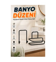 Yapışkanlı Rulo Kağıt Tutucu ve Havlu Askısı – 2 Parça Banyo Düzenleme Seti