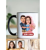 Sevgiliye Hediye Evlenme Teklifi Temalı Karikatürlü Siyah Kupa Bardak