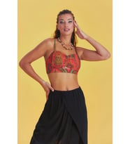 Desenli İnce Askılı Cut Out Detay Koton Bralet (Turuncu)