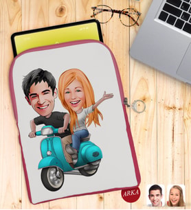 BK Gift Kişiye Özel Sevgililer Karikatürlü Taşınabilir Koruyucu Tablet Kılıfı & Organizer Çanta - Pembe-99