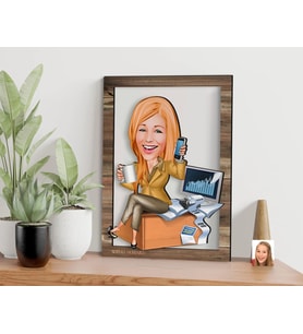 BK Gift Kişiye Özel Kadın Muhasebeci Karikatürlü 3D Ahşap Tablo, Sevgiliye Hediye, Arkadaşa Hediye, Yıl Dönümü Hediyesi, Doğum Günü Hediyesi-1