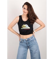 Kadın Baskılı Kolsuz Crop Bluz