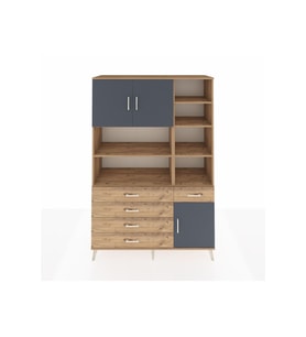Hyperion Dolap 9 Raflı 5 Çekmeceli 3 Kapaklı 132x44x195 Çam-Antrasit/Çam
