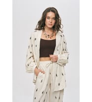 Kadın Etnik Modern Boncuk İşlemeli Natur Oversize Kimono (Natural)