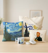 Van Gogh Yıldızlı Geveler Ham Bez Çanta & Kol Çantası & Mum & T Kupa & Yastık Hediye Seti