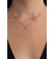 925 Ayar Gümüş Rose Kaplama Mavi Beyaz Zirkon Taşlı Nazar Kolye