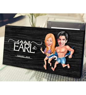 BK Gift Kişiye Özel Sevgililer Karikatürlü Kabartma Figürlü Ahşap Tablo, Duvar Dekoru, Arkadaşa Hediye, Özel Tasarım Ev Hediyesi-8 (Siyah)